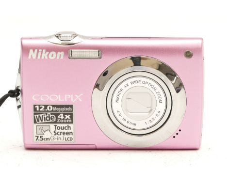 A Nikon Coolpix S4000 digital camera, in pink.