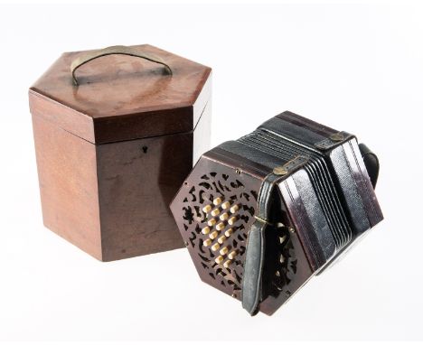 AN ENGLISH THIRTY-NINE BUTTON CONCERTINA, PROBABLY LACHENAL & Co., rosewood cased, stamped English Make and Patent No. 4752, 