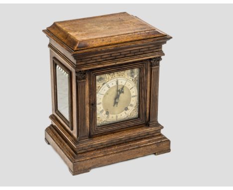 A LATE 19th CENTURY OAK CASED QUARTER STRIKING BRACKET CLOCK, WINTERHALDER & HOFMEIER, the case of architectural form, with c