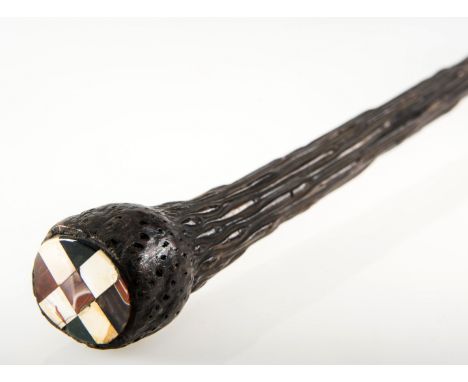 A LATE 19th CENTURY AGATE-MOUNTED WALKING STICK, the handle inlaid with Scottish agate in the form of a St. Andrew's Cross. 8