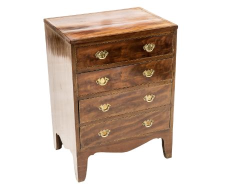A STRING INLAID MAHOGANY CHEST OF DRAWERS of small proportions, the moulded inlaid top over four graduated drawers, raised on