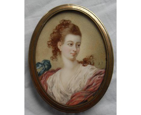 Andrew Plimer, (1763-1837), PORTRAIT OF A YOUNG LADY, watercolour on ivory, oval miniature in gilt metal frame, unglazed, 7.5