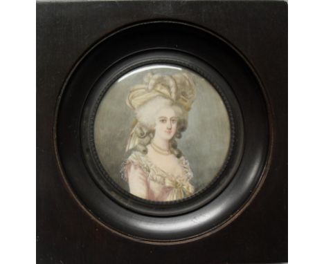 Henri Benner (1776-1836) PORTRAIT OF A YOUNG LADY, mixed media on ivory, framed and glazed circular miniature, signed recto w