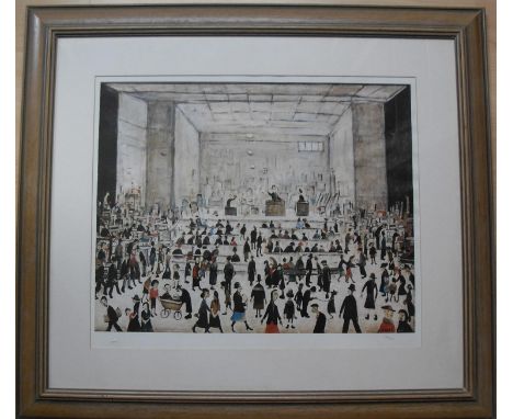 Laurence Stephen Lowry RA (British, 1887-1976) 'THE AUCTION' limited edition coloured print, no 584/850, 42 x 53 cm, framed w