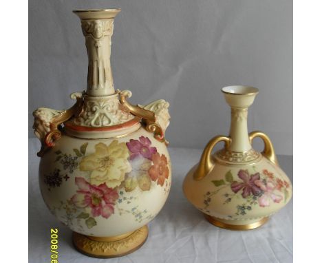 Two 1890s Royal Worcester blush ivory-ground vases with painted and printed floral decoration, 27 cm and 17cm H 