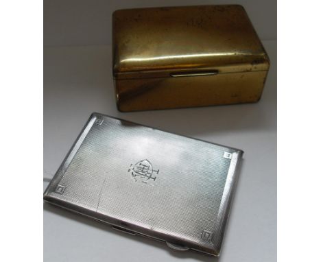 A Birmingham silver cigarette case with engine turned design by A.L. Davenport, 1938, 5.9 oz and a State Express brass wood-l