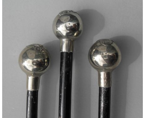 A white metal topped swagger stick from 'Queen Victoria's Rifles S. Africa 1900' and two similar 'Queen Victoria's 1900', eac