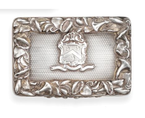 A William IV Silver Table Snuff Box, Benjamin Smith, London 1837, rectangular with waisted sides, the hinged cover applied wi