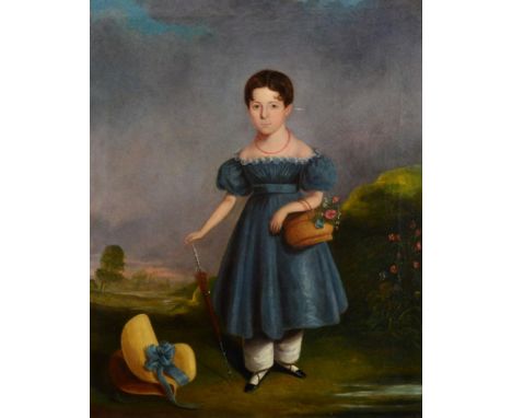 English School, 19th century Portrait of a young lady with parasol Oil on canvas, 67cm by 54cm   