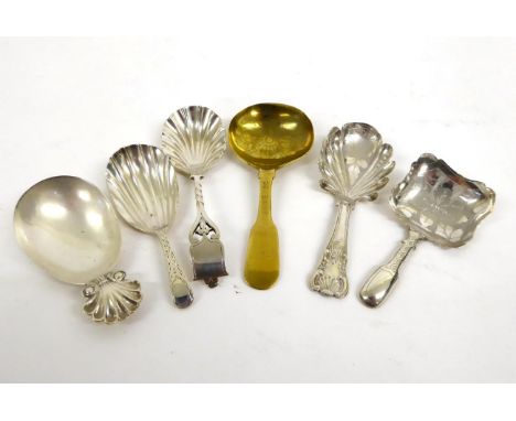 Five George III-Victorian Silver Caddy Spoons, various dates and makers, including examples with scalloped bowl; one with she