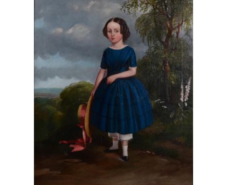 W R B Shaw (19th century) Portrait of a young girl with a straw hat Signed and dated 1852, oil on canvas, 46cm by 39cm   Prov