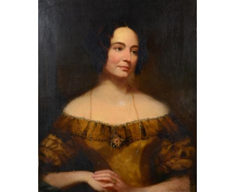 English School (19th Century) Portrait of a lady, possibly Mrs William Tindall Oil on canvas, 75cm by 62cm  Bears a label ver
