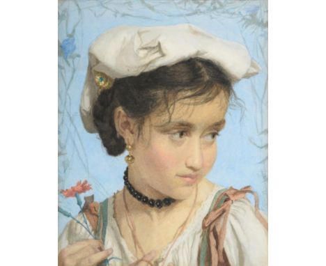 Adriano Bonifazi (1858-1914) Italian Portrait of a young Italian girl Watercolour, 25cm by 19.5cm   See illustration