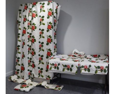 A Good Pair of Glazed Chintz Curtains, decorated with tree peonies, lined and interlined, 8'9'' drop, 7'7'' wide, together wi