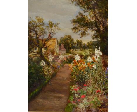 Charles James Lewis R I (1830 - 1892) ''The Flower Garden, Hurley, 1863'' Signed and dated July 1863, oil on board, 30cm by 2