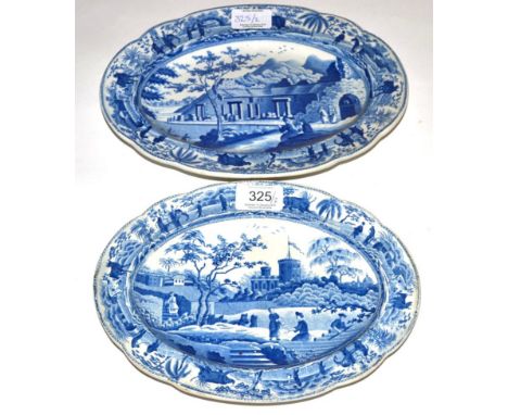 A Spode Pearlware Oval Dish, circa 1815, printed in underglaze blue with Part of the Harbour at Macri, impressed mark, 27cm; 