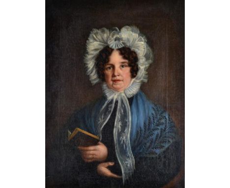 English School (19th Century) Portrait of a lady wearing a lace bonnet  Oil on canvas, 60cm by 45cm   Provenance: Glenside Ho