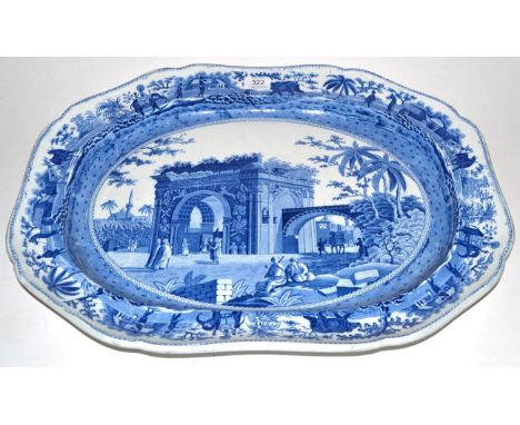 A Spode Pearlware Meat Platter, circa 1815, printed in underglaze blue with The Triumphal Arch of Tripoli in Barbary from the