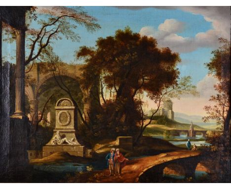 Italian School (19th century) Figures before architectural ruins Oil on canvas, 46.5cm by 60.5cm