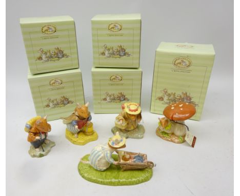 Five Royal Doulton Brambly Hedge figures: Lily Weaver, Mr Apple, In The Woods, In The Brambles &amp; Heading Home, as new, th