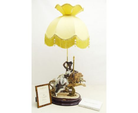 Ex Retail - Florence Giuseppe Armani 'Black Orchid' table lamp with fringed shade and certificate, H84cm overall 