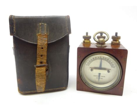 Early 20th century mahogany cased Galvanometer by Elliot &amp; Swan, No.39792, in original leather case stamped 1918