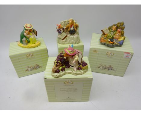 Four Royal Doulton Brambly Hedge figures: Old Mrs Eyebright, You're Safe, A Cheerful Blaze and On The Ledge, as new with tags