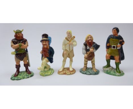Five Royal Doulton Middle Earth figures: Tom Bombadil HN 2924, Gimli HN 2922, Aragorn HN 2916, Boromir HN 2918 and Legolas HN