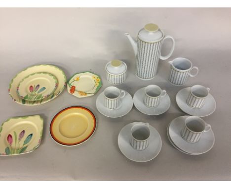 A mixed lot of ceramics including Myott and Sons plates, Royal Staffordshire 'Honeyglaze' by A.J Wilkinson, and a Clarice Cli
