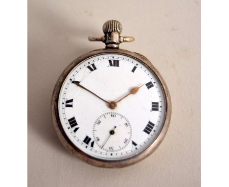 A Dennison pocket watch with white ceramic dial with roman numerals and secondary dial with arabic numbers 