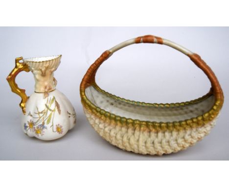 A Royal Worcester Blush ivory basket and a Royal Worcester Blush ewer, l. 19th century (2)