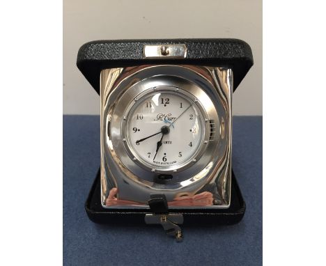 A R.Carr travelling clock in silver, Hallmarked R.Carr Sheffield 1998 925