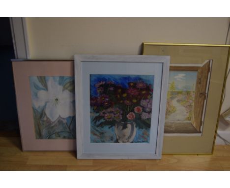 A quantity of pictures including an original botanical pastel by Tony Paxman and an Olive Nicholson serigraph titled 'Daydrea