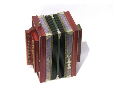 An early-mid 20th Century button accordion, boxed, given as a gift by the India and China Coupon Packet Tea for ten pounds of