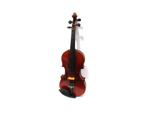 A full size (4/4) violin with flamed figured maple back, with bow and padded case 
