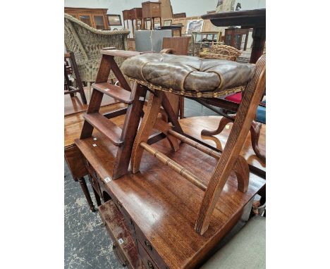 A Victorian folding stool in the manner of J.A.S Shoolbred together with a 19th-century mahogany scullery step. 