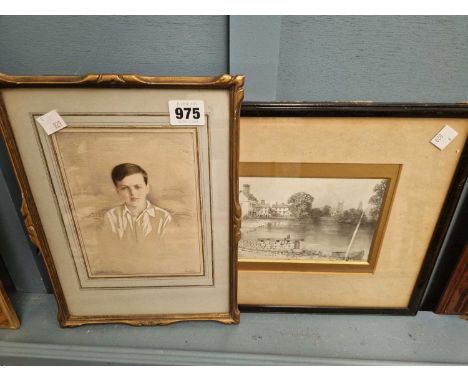 An early 20th century portrait of a boy and a small grey wash drawing attributed to A Rimmer.