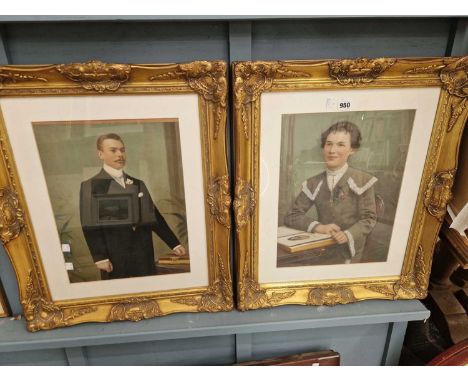 A pair of gilt framed portrait pictures. 