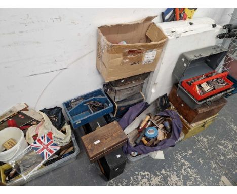 A large collection of workshop and carpenters tools,two folding tables, etc.