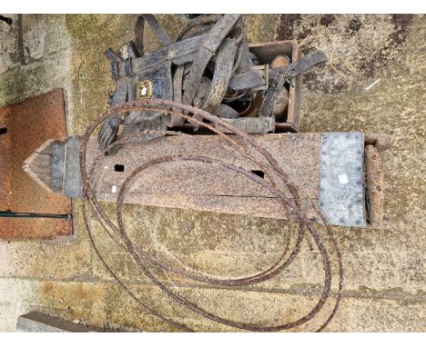 Four antique children's iron rolling hoops, various tools etc.