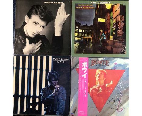 Bowie - 11 LP records, Overseas pressing; Heroes 1st pressing Italian pressing, David Bowie - Japanese pressing, Stage Dutch 