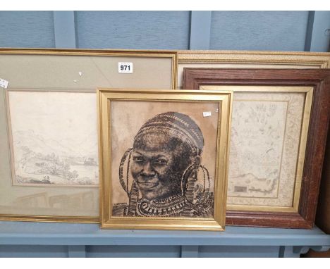 A group of antique and later paiting and drawing to include and eastern scene, an early 19th century drawing, a watercolour a