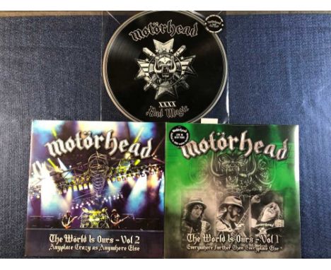 Motorhead - 3 LP records; The World Is Ours Vol 1 &amp; 2 - 2xLPs 2011 &amp; 2012 releases and Bad Magic - limited edition pi
