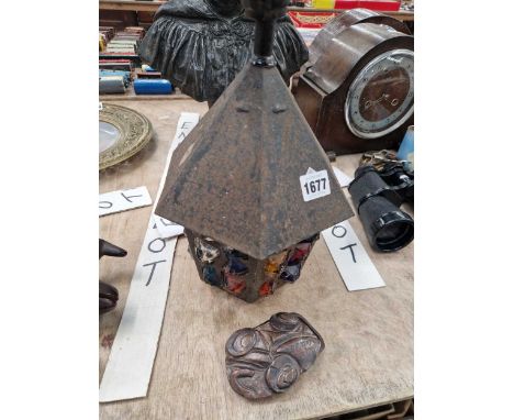 An arts and crafts style hall lantern (n.b. Buckle shown in image is not in this lot)