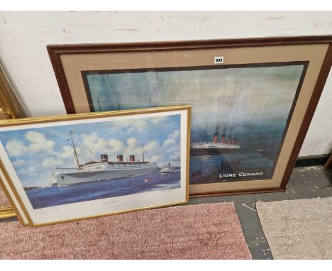 A large Vintage Cunard shipping poster, a signed print by Stephen Card and one other.