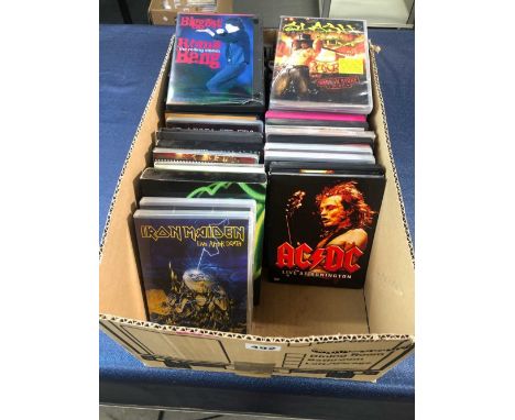 A collection of mostly rock DVDs; approximately 40 including - Iron maiden, The rolling stones, Guns 'N' Roses, Slash etc.