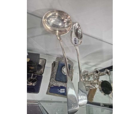 A large Scottish silver ladle and a Victorian serving spoon. Gross weight 366 grams. 