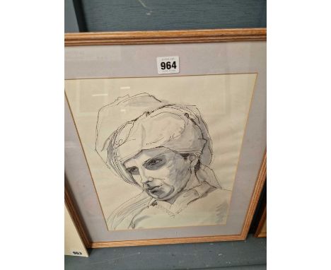 An ink and wash sketch of a gentleman by Althea Pitt.