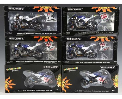 Six Minichamps 1:12 scale Valentino Rossi Collection model GP racing motorcycles, comprising No. 083146 Yamaha YZR-M1 Fiat Ya