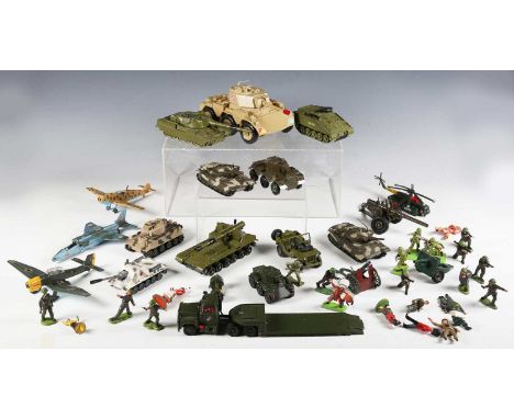 A collection of diecast vehicles, including Dinky Toys No. 236 Connaught, boxed, two No. 351 UFO Interceptors, army vehicles,